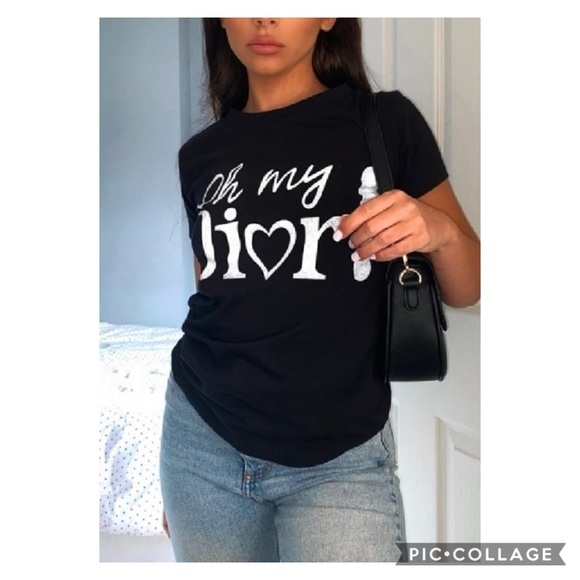 LAST 1❤️Black Oh My Dior  Print T Shirt - Picture 3 of 7